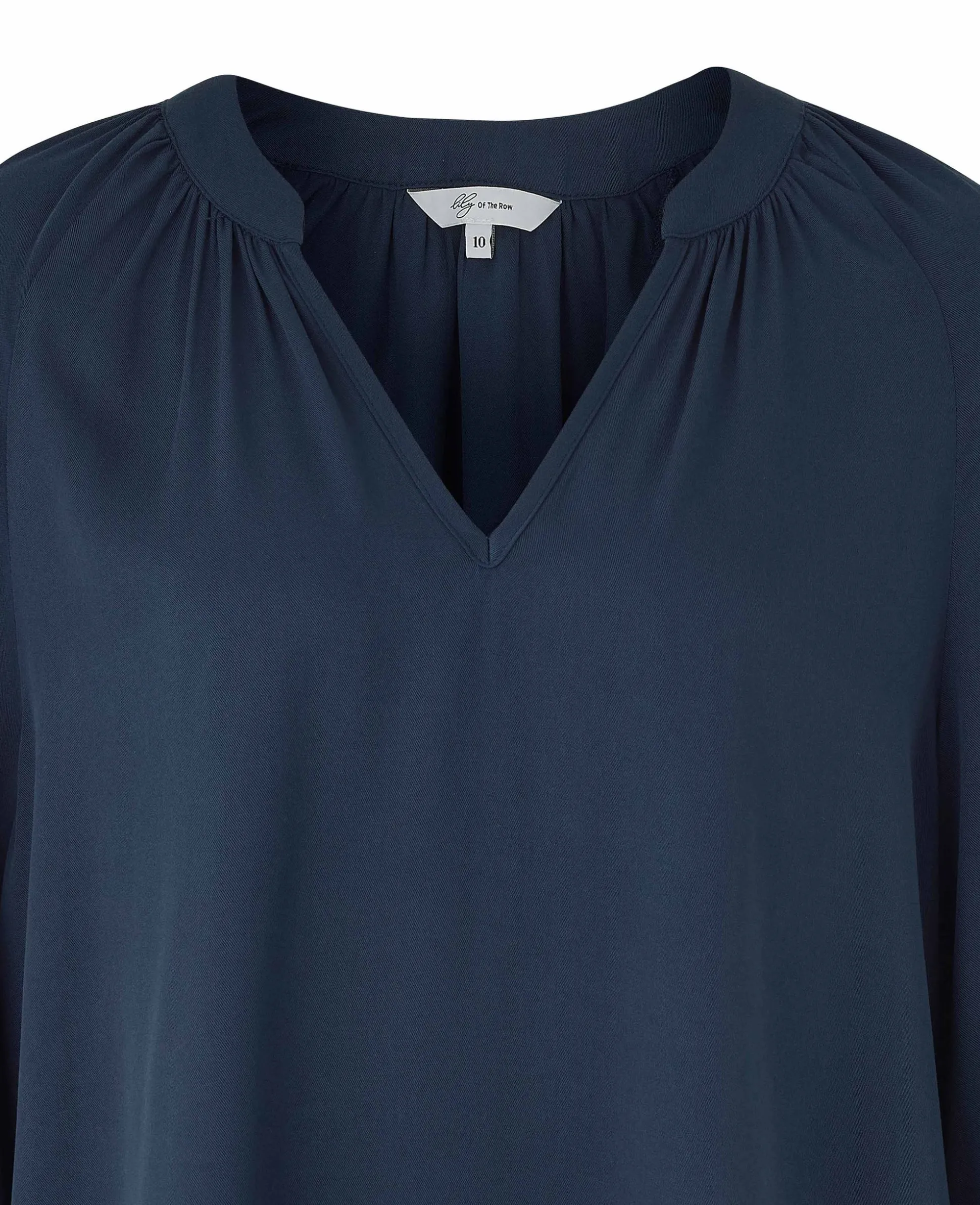 Women's Navy Viscose Twill Grandad Collar Shirt