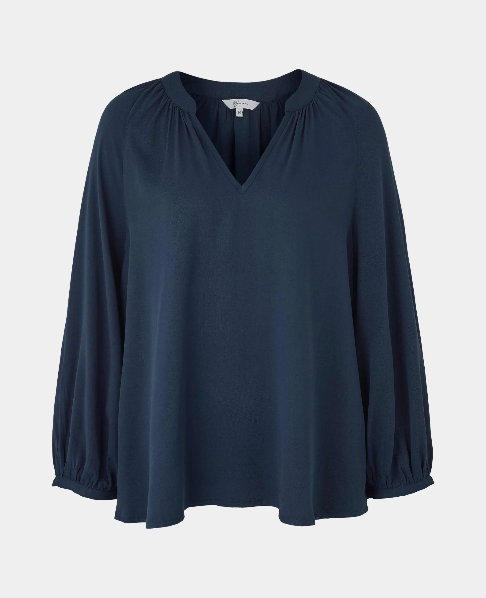 Women's Navy Viscose Twill Grandad Collar Shirt