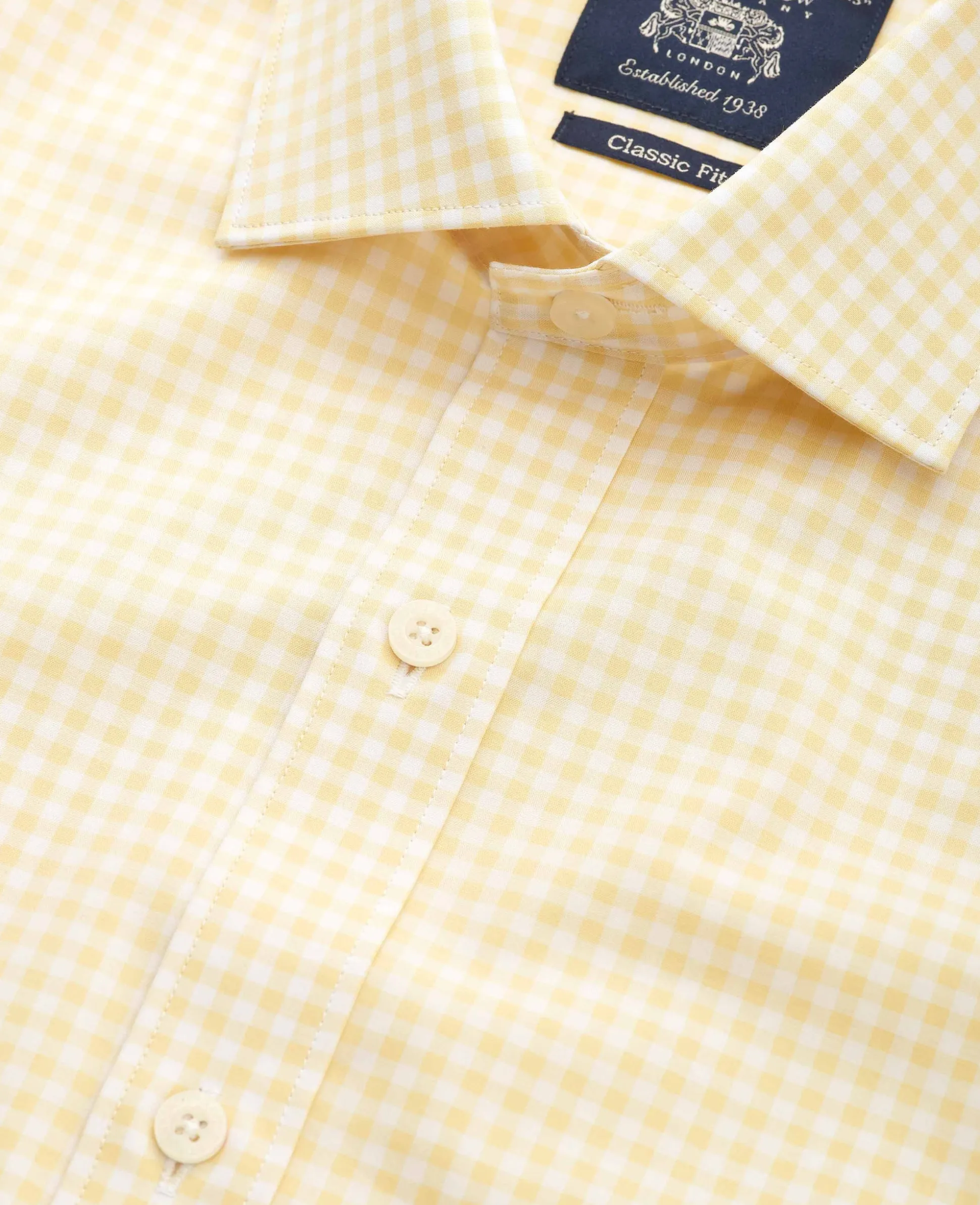 Yellow Cotton Poplin Gingham Check Classic Fit Formal Shirt - Single Cuff