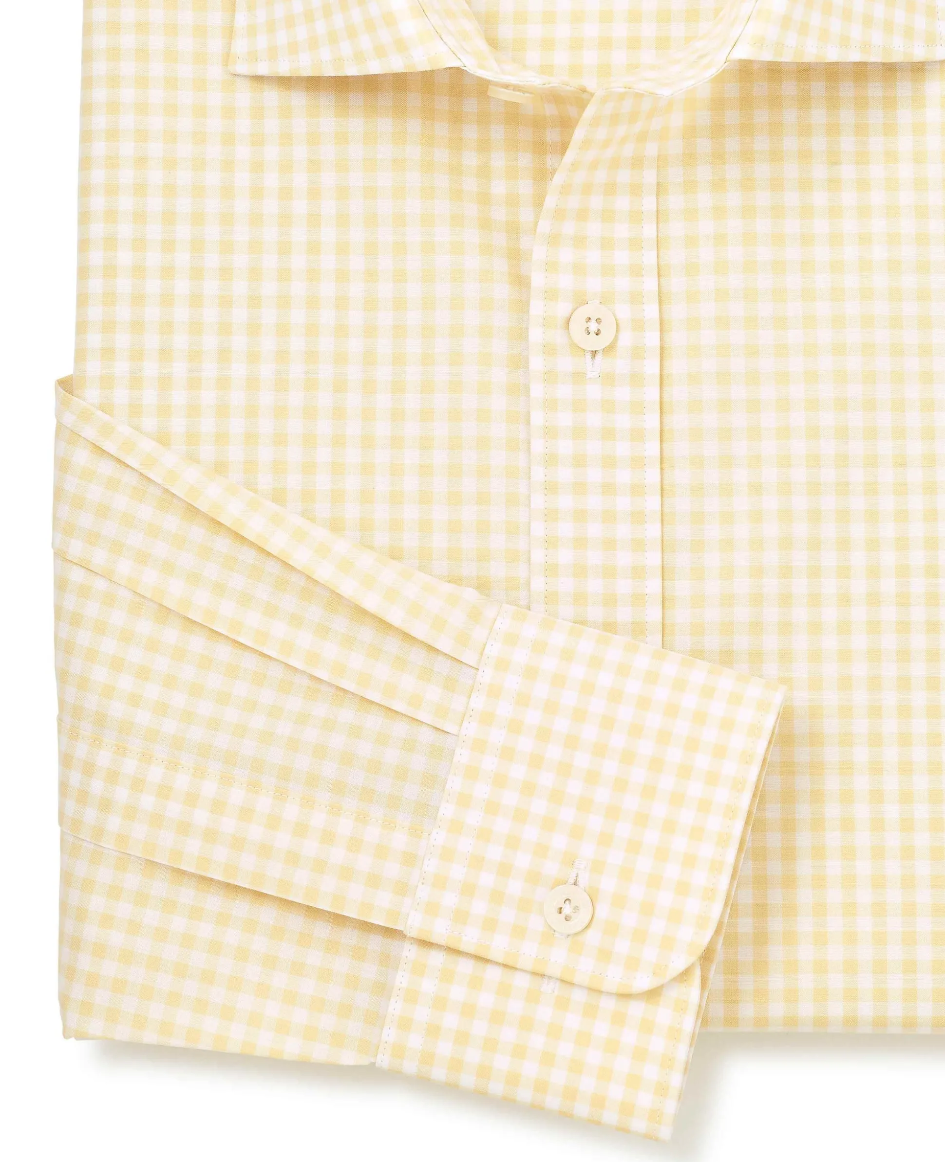 Yellow Cotton Poplin Gingham Check Classic Fit Formal Shirt - Single Cuff